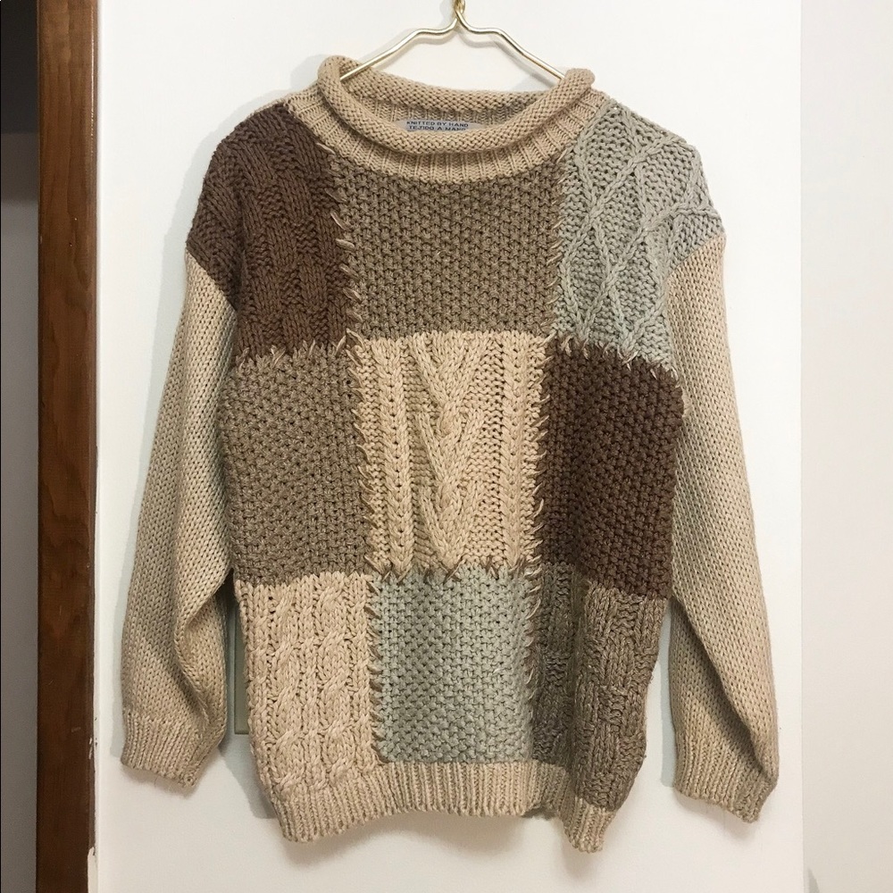 Vintage Patchwork Mock Neck Sweater